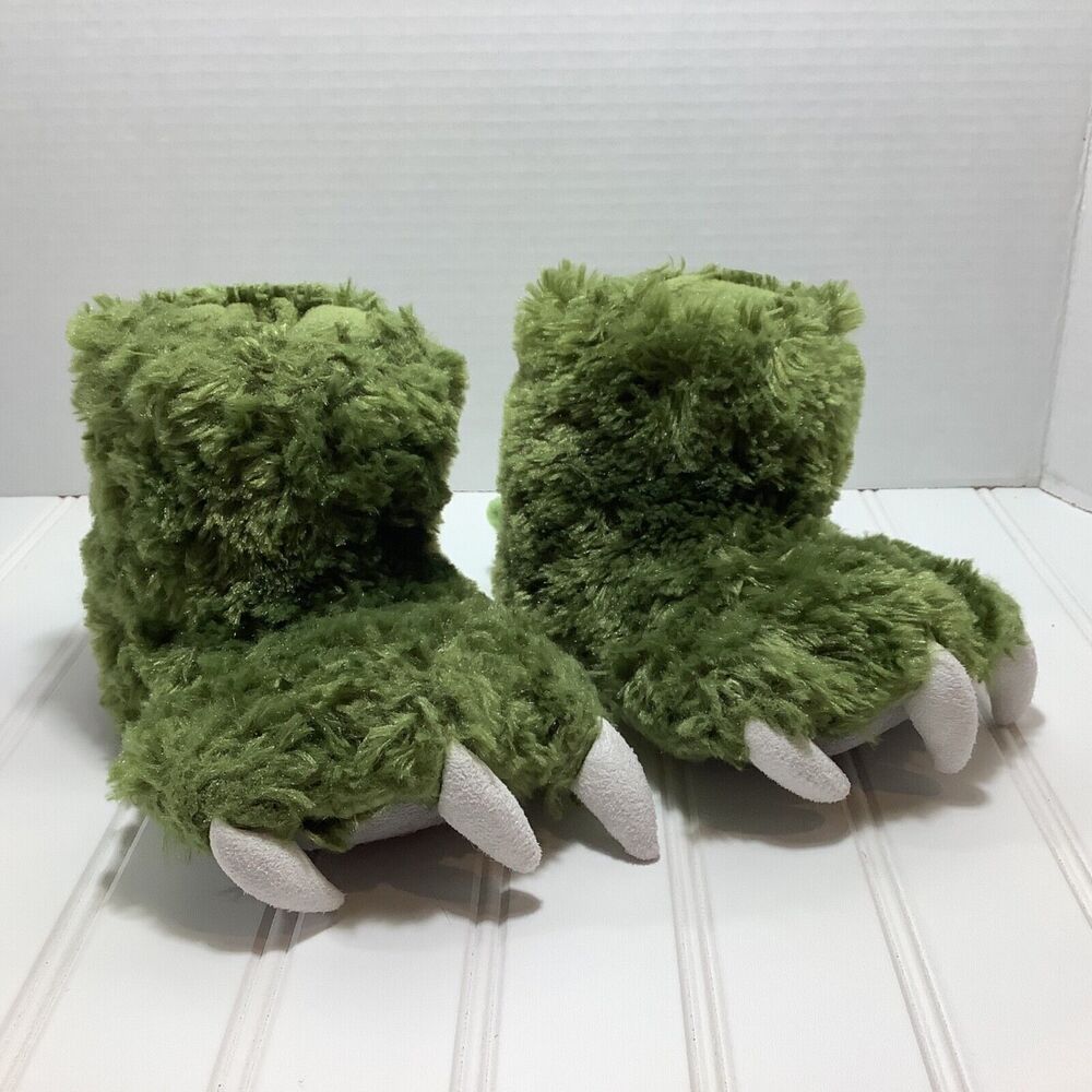 Green Dinosaur/Monster Paw XS 5-6 Kids Slippers, can use for Costume